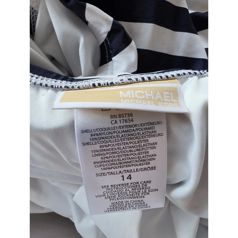 Michael Kors One Piece Swimsuit Size 14 Navy White Striped Sleeveless Classic